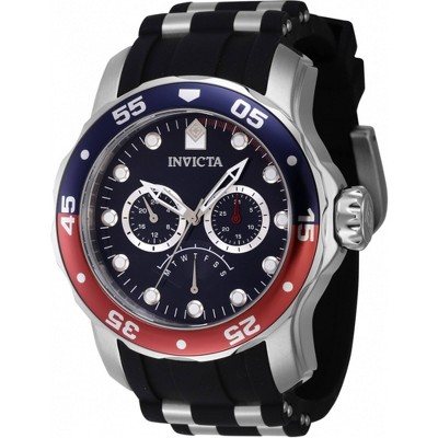 Invicta 46968 Men's Pro Diver Blue/Red/Silver Tone Bezel Watch