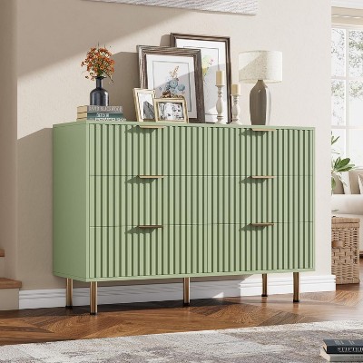 Fluted 6-Drawer Tall Dresser, Modern Wooden Storage Chest with Deep Drawers & Wide Top, Bedroom Organizer for Living Room, Hallway, Kids' Room