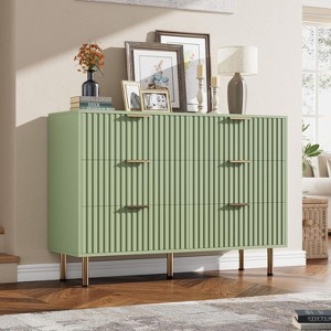 Fluted 6-Drawer Tall Dresser, Modern Wooden Storage Chest with Deep Drawers & Wide Top, Bedroom Organizer for Living Room, Hallway, Kids' Room - 1 of 4