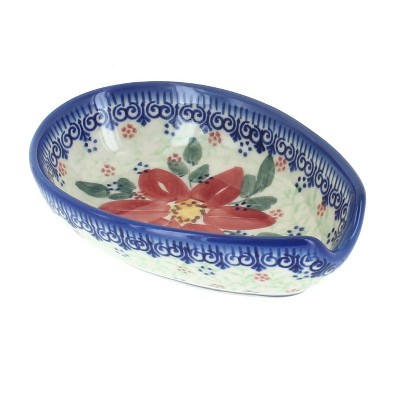 Blue Rose Polish Pottery Poinsettia Small Spoon Rest