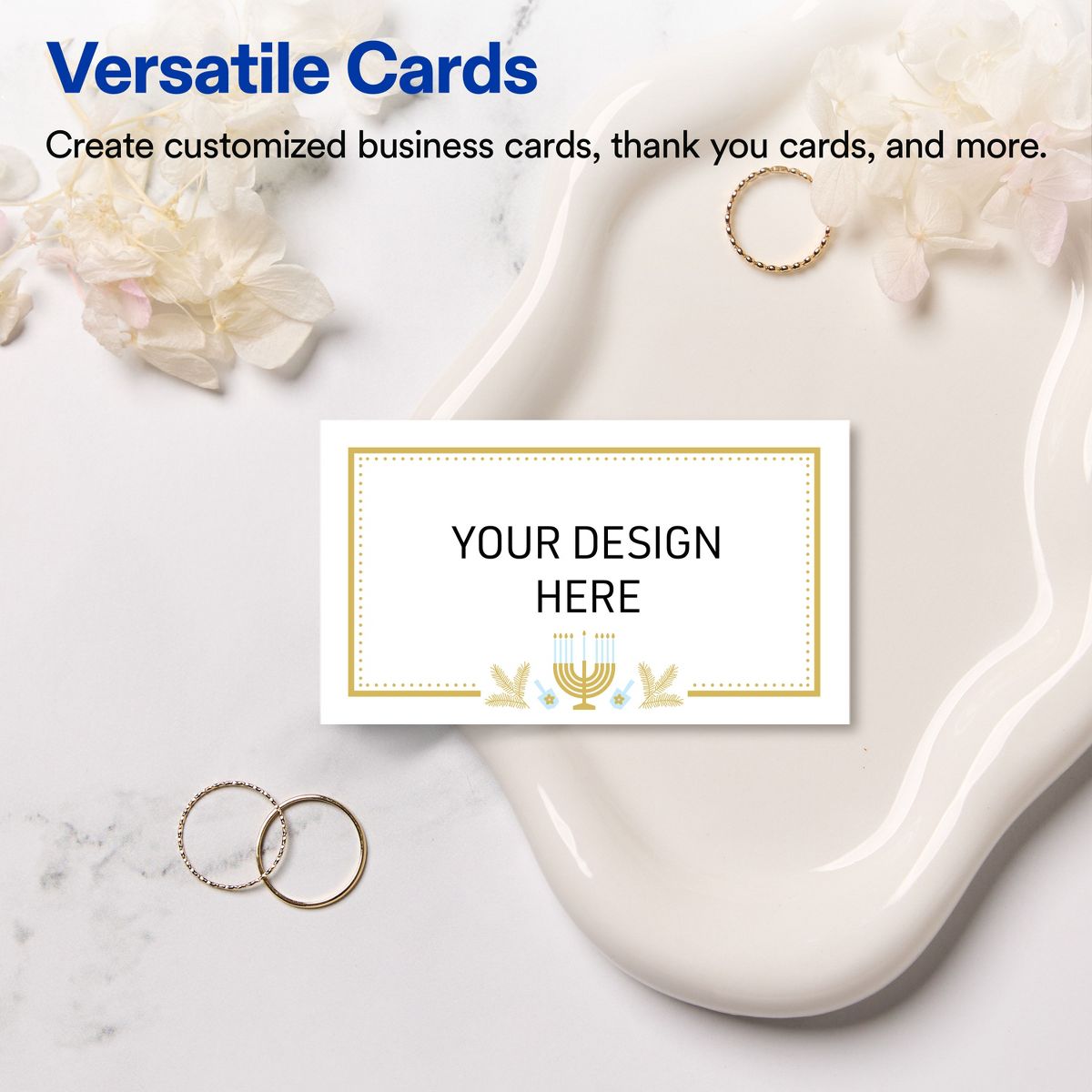 Avery® Business Cards, Matte, Gold Menorah Frame, 160 - thumbnail 4