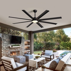 Ludomide Large Ceiling Fans with Lights and Remote, Modern Black Industrial Ceiling Fan Light for Farmhouse Living Garage Covered Outdoor - 1 of 4