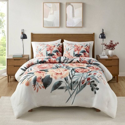 King Red Cotton Floral Comforter Set with Shams