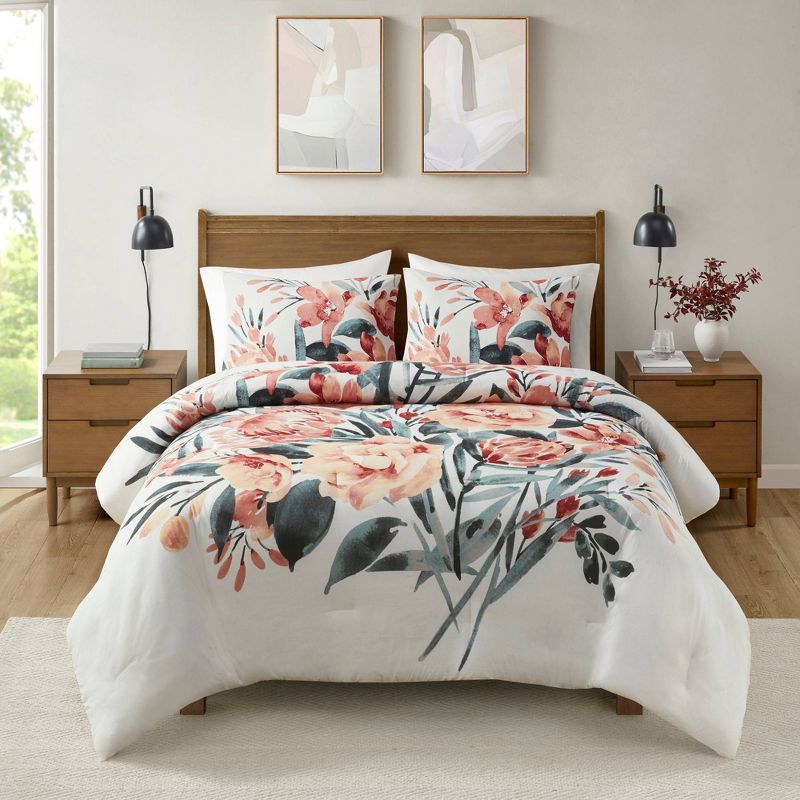 3pc Blossom Floral Cotton Comforter Set Peach/Off-White - Madison Park, 3 of 11