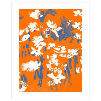 33" x 41" Mandarin Meadow Flowers by Jenny Frean Wood Framed Wall Art Print - Amanti Art