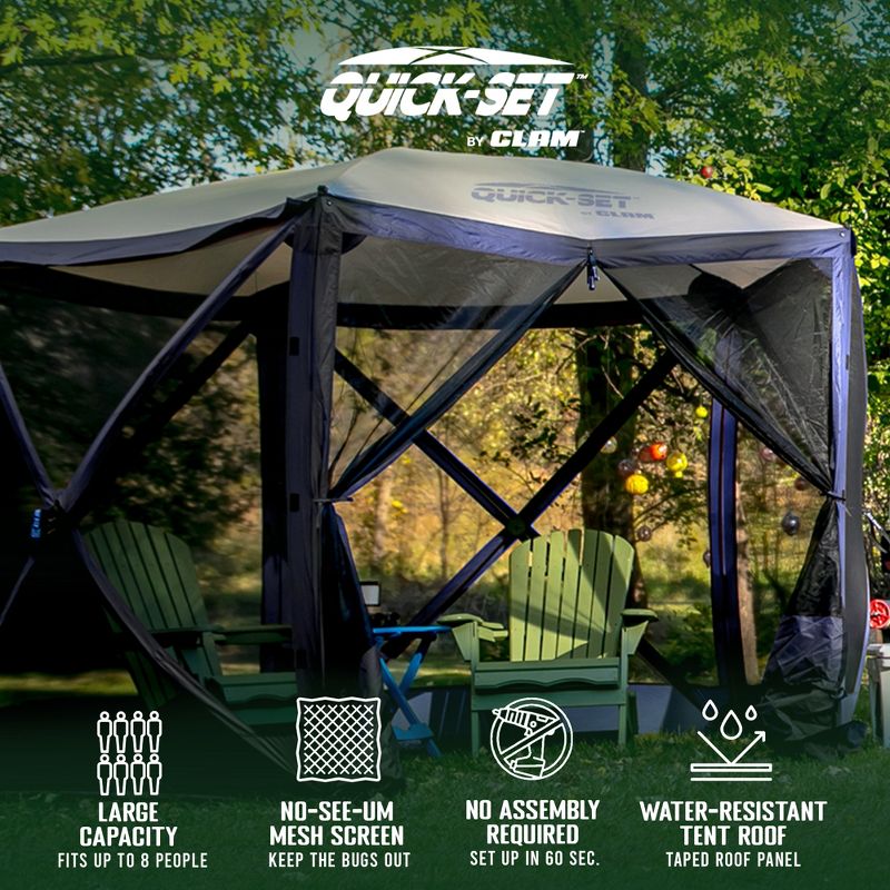 CLAM Quick Set Venture 9 by 9 Ft Portable Canopy Shelter, Blue + Clam Quick Set Screen Hub Tent Wind & Sun Panels, Accessory Only, Blue (3 Pack), 2 of 7