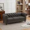 HYLEORY 84" Leather Chesterfield Sofas for Living Room, Rolled Arm 3-Seater Large Couch Deep Button Nailhead Tufted Couches for Office Apartment - 2 of 4