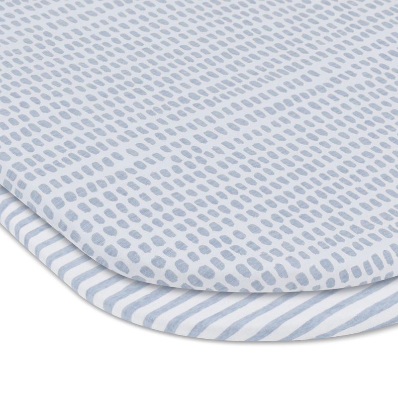 Ely's & Co. Baby Fitted Waterproof Sheet Set  100% Combed Jersey Cotton Misty Blue Stripes & Splash 2 Pack, 5 of 9