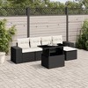 vidaXL 6 Piece Patio Sofa Set with Cushions Black Poly Rattan - Black and Cream without storage - 2 of 4