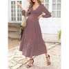 Coolmee Women's Summer Floral Maxi Dress Casual Wrap V Neck Long Sleeve Tie Waist Ruffle Boho Flowy Long Dresses - 3 of 4