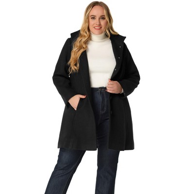 Agnes Orinda Women's Plus Size Elegant Single Breasted Detachable Hooded Trench Overcoats