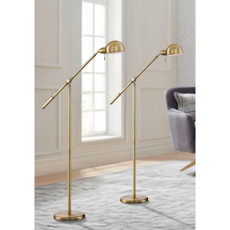 360 Lighting Dawson Traditional 55" Tall Standing Floor Lamps Set of 2 Lights Boom Arm Pharmacy Adjustable Gold Metal Antique Brass Finish Living Room, 2 of 10
