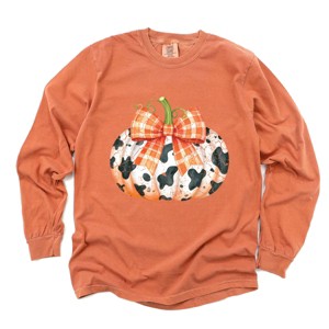 Simply Sage Market Cow Pumpkin Coquette Distressed Garment Dyed Long Sleeve - 1 of 4