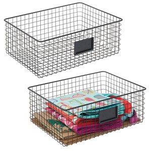 mDesign Wide Steel Kitchen Organizer Basket - Label Slot - 1 of 4