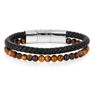 Crucible Men's Tiger Eye Stone Bead and Leather Bracelet - 8.25" + 0.5" Ext - 1 of 4