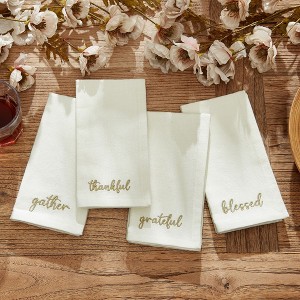 Elrene Harvest Sentiment Embroidered Napkins, Set of 4 - 17" x 17" - Elrene Home Fashions - 1 of 4