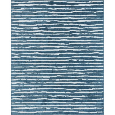 Coastal Breeze Blue Stripe 8' x 10' Synthetic Outdoor Rug