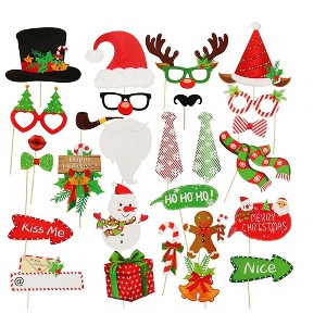 Aoibox 28 pcs Christmas Photo Booth Props Holiday Party Supplies Festive Selfie Kit for Family Gatherings Parties Events Durable Cardstock - 1 of 4
