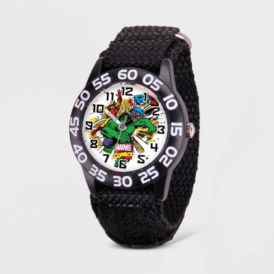 Kids' Marvel Hulk Plastic Time Teacher Nylon Strap Watch - Black