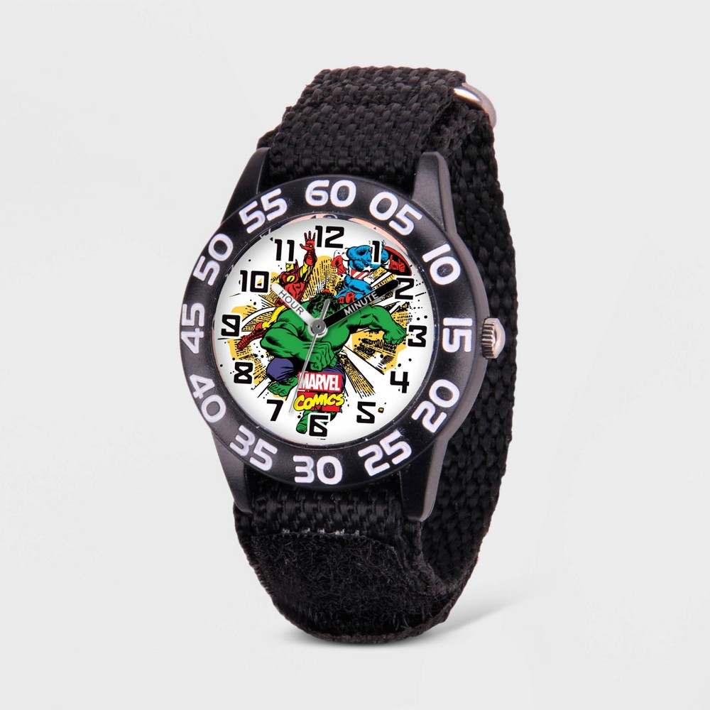 Photos - Wrist Watch Kids' Marvel Hulk Plastic Time Teacher Nylon Strap Watch - Black nickel