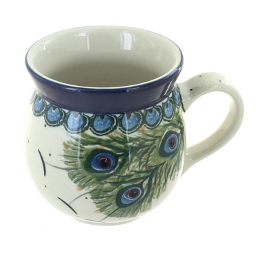 Blue Rose Polish Pottery Peacock Feather Bubble Mug