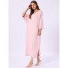 cheibear Women's Soft Three Quarter Sleeve Solid Slit Hem Pajama Dress - 2 of 4