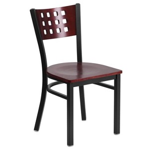 Emma and Oliver Black Decorative Cutout Back Metal Restaurant Dining Chair - 1 of 4