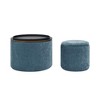 Grungis Round Chenille Ottoman Bench with Storage, MDF-Top Storage Bench with Drum-Shaped Stool for Living Room & Bedroom, Drak Blue, Set of 2 - 3 of 4