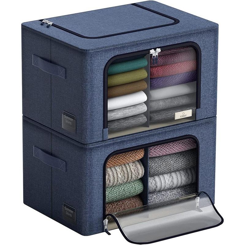 Sorbus Stackable & Foldable Clothes Organizer Storage Bins with Divided Interior, Large Window, & Carry Handles, 1 of 6