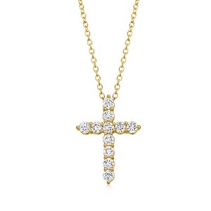 Ross-Simons 0.50 ct. t.w. Lab-Grown Diamond Cross Pendant Necklace in 18kt Gold Over Sterling - 1 of 3