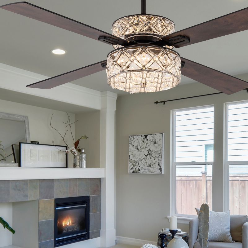 52&#34; Maeve Oil-Rubbed Bronze Metal and Crystal Glass Lighted Ceiling Fan - River of Goods, 5 of 15