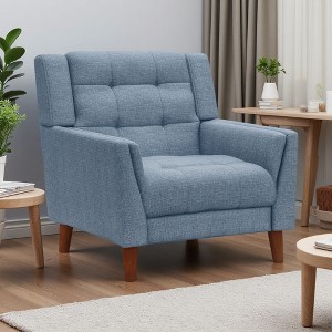 Mid-Century Modern Armchair with Tufted Waffle Stitch and Rubber Legs - 1 of 4