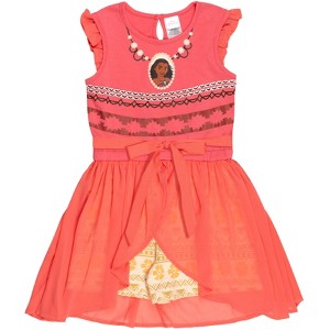 Disney Princess Moana Frozen Rapunzel Jasmine Belle Girls Romper With Skirt Overlay Toddler - 1 of 4