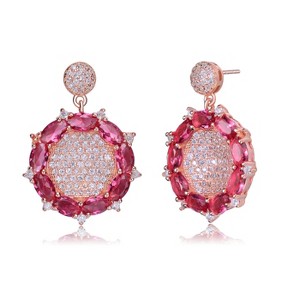 Guili Sterling Silver 18K Rose Gold Plated Drop Earrings with Ruby Red Cubic Zirconia Accents, A Stunning Addition to Your Jewelry Collection - 1 of 3
