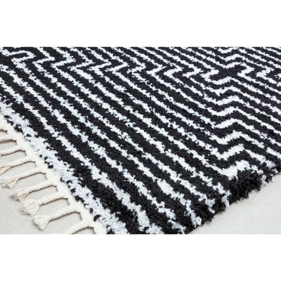 Bennett Black and White Geometric Shag Area Rug