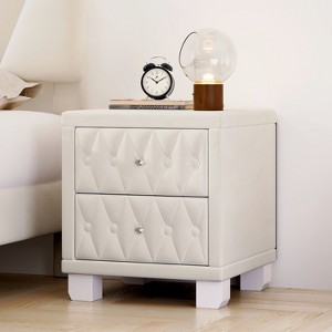 Sapphtopaz Velvet Nightstand with 2 Storage Drawers and Crystal Handle Bedside Table with Button-Tufted Night Stand for Living Room, Bedroom - 1 of 4