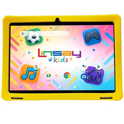 LINSAY 10.1"Octa Core  256GB Storage Android 15 Tablet with Yellow Kids Defender Case