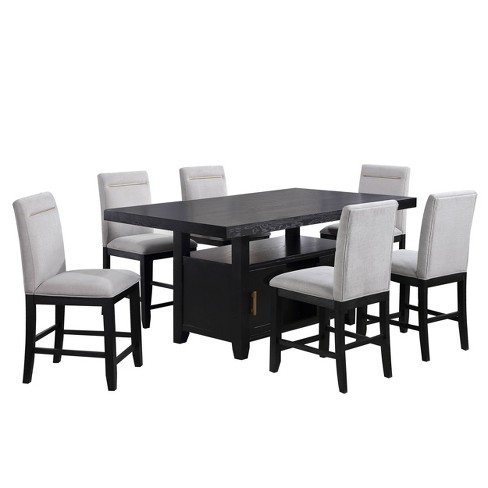 7pc Yves Counter Height Dining Set with Storage Rubbed Charcoal - Steve Silver Co. - image 1 of 4