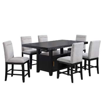 7pc Yves Counter Height Dining Set with Storage Rubbed Charcoal - Steve Silver Co.