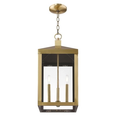 Antique Brass Rectangular Glass Pendant Light