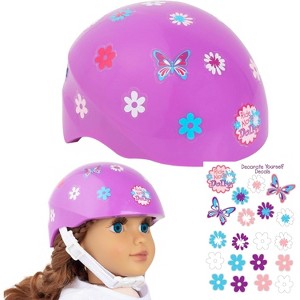 Purple Bike Helmet for 18" Dolls - Includes Doll Bicycle Helmet w Decorative Decal Stickers Accessory - 1 of 4