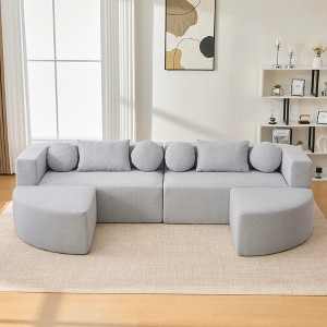 114.9" Boneless Modular Sectional Sofa, Curved Compression Couch with Deep Seats, Boucle Upholstery, Free Combination Sofa Bed for Living Room - 1 of 4