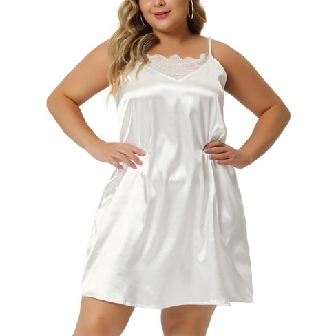 Agnes Orinda Women's Plus Size Satin Star Print Lace Trim Pajamas Nightgown  : Target