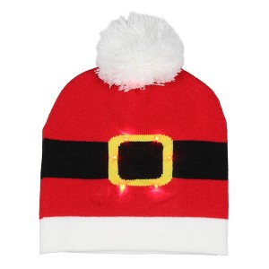 Seven Times Six Festive Holiday Novelty Adult Light Up Knit Beanie Pom Pom Hat Cap OSFM - 1 of 4