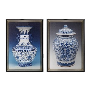 14"x20" Set of 2 Ginger Jar Framed Wall Arts Blue/White - A&B Home - 1 of 3