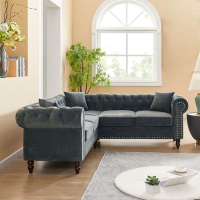 80" L-Shaped Sofa Couch, Convertible Sectional Sofa with 3 Pillows, 3 Seat Upholstered Deep Seat Sofa Couch for Living Room Office Bedroom