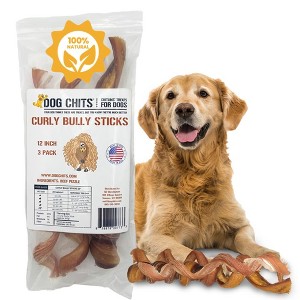 Dog Chits Curly Bully Sticks for Dogs and Puppies | 12-inch | All Natural, Treats | Long Lasting Chew | Keeps Pups Busy | Grass Fed Beef | 3 Pack - 1 of 4