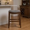 HomeRoots 31" Gray and Brown Fabric and Solid Wood Backless Bar Height Bar Chair - 2 of 4