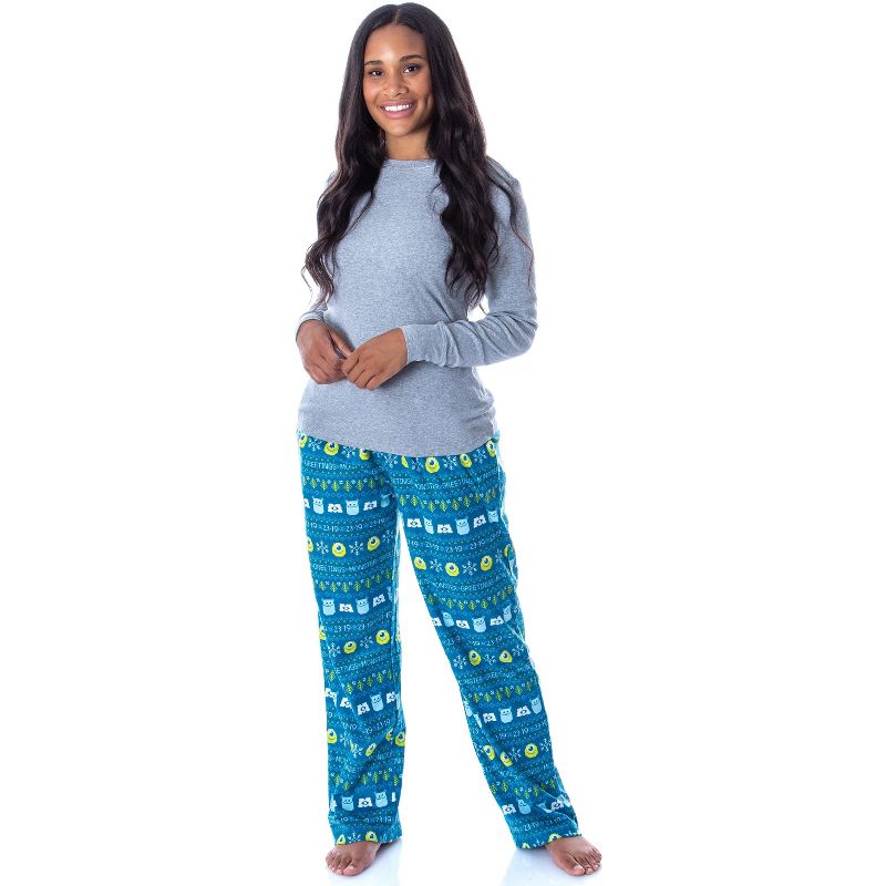 Disney Womens' Monsters Inc Sulley and Mike Ugly Sweater Pajama Pants Turquoise, 2 of 5