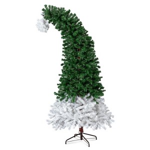 NAYSAYE 6FT Pre-Lit Artificial Christmas Tree Santa Hat Style with 839 Branch Tips Green and White for Home, Green, 30"*30"*90" - 1 of 4